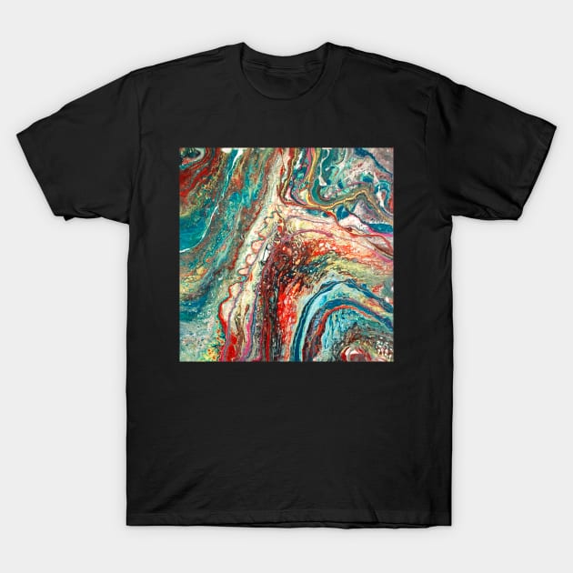 Color Carnival Paint Pour - Paint Pour Art - Unique and Vibrant Modern Home Decor for enhancing the living room, bedroom, dorm room, office or interior. Digitally manipulated acrylic painting. T-Shirt by cherdoodles